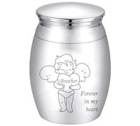CREATCABIN Cupido Pequeñas Urnas Recuerdo para Cenizas Humanas Mini Urnas Cremación Soporte Cenizas Conmemorativas Acero Inoxidable Urna para Compartir Funerario (Plata)-Hermano Forever In My Heart