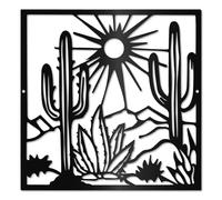 CREATCABIN Decoración de Pared de Cactus de Metal, Arte de Pared Negro, Sol del Desierto, Plantas Naturales, Silueta Decorativa Moderna para Colgar En la Pared, Obra de Arte para Oficina, Hogar, Sala