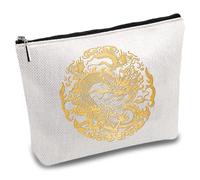 CREATCABIN Dragon Makeup Bags for Women Travel Cosmetic Bag Zipper Pouches Yellow Chinese Dragon Multi Purpose Pen Case Toiletry Purse Canvas Bag Gifts for Lover Dragon Her Daughter Friend 25x18cm
