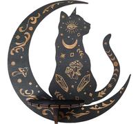 CREATCABIN Estante Cristal Pared Madera,Estante Cristal,Diseño Luna Gato,Estantes Flotantes Rústicos,Soporte Péndulo Radiestesia,Soporte para Colgar Aceite Esencial,Regalo Espiritual 25x25cm