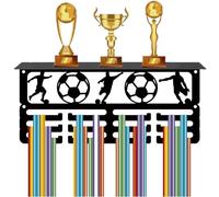 CREATCABIN Estante para Trofeos de Fútbol,Estante para Exhibición de Medallas con 12 Gancho,Colgador de Medallas para Exhibición de Deportes,Soporte de Montaje En Pared,Soporte Negro para Trofeos