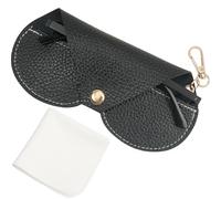 CREATCABIN Estuche de Cuero para Gafas Portátil Delgado para Gafas de Sol Suave Ligero para Viaje con Cierre Paño de Limpieza Regalo para Mujeres Hombres Familia Amigos Vacaciones Color Negro 6.7x3.3