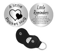 CREATCABIN Ficha de Abrazo de Bolsillo de Acero Inoxidable A Granel, Recuerdo de Relación A Larga Distancia con Llavero de Cuero, Regalo Inspirador para Novio, Novia, Hermano, Esposo, para Navidad, Cu