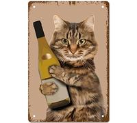 CREATCABIN Gato CartChapa Vino Metal Vintage Póster Placa Animales Divertidos Arte Familia Decoraciones Pared Arte Decoración Regalo para Bar Pub SaEstar Cocina Café Regalo 8 x 12 Pulgada