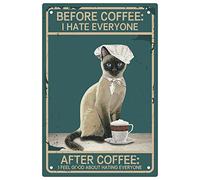 CREATCABIN Gato Cartel de Chapa Café Metal Vintage Retro Arte Mural Colgante Pintura de Hierro Póster Placa Animales Divertidos Familia Decoraciones de Pared para Sala de Estar Dormitorio Cocina Café