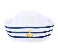 CREATCABIN Gorra de Capitán con Elástico de Poliéster Azul con Blanco Diseño de Barco Marinero Gorra Náutica Accesorio de Disfraz para Marinero Mujeres Hombres Cosplay Disfraz Fiesta Yate 19.5x10.6cm