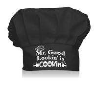 CREATCABIN Gorros Chef Gorro Cocina Algodón Elástico Cocina Panadero Reutilizable Ajustable Estiramiento Chef Regalos para Mujeres Adultos Parrilla Unisex-Mr. Good Lookin'Is Cookin 23x30cm(Negro)