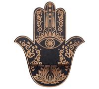 CREATCABIN Hamsa - Estante de exhibición de cristal contra el mal de ojo, decoración de pared de madera, estantes de cristal de ojo de Horus, soporte flotante para cosas de brujas, suministros de