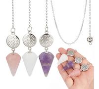 CREATCABIN Juego de 3 péndulos de Cristal para Adivinación Y Radiestesia. Incluye Amatista Natural Cuarzo Rosa Cuarzo Transparente Cristales Curativos Cuarzo Reiki Colgantes de Piedras 2.7 x 1.6 cm