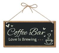 CREATCABIN Letrero Colgante Madera para Barra Café,Letrero Madera para Decoración Puerta Delantera,Letrero Rústico Madera Negra para Colgar En Pared,Placa para Fondo Porche,30x15cm-Love LS Brewing