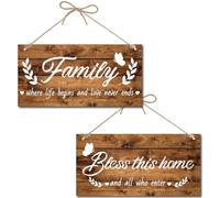 CREATCABIN Letrero de Madera Rústica con Texto En Inglés Family Where Life Begins and Love Never Ends (la Familia Donde Comienza la Vida Y el Amor Nunca Termina), Bendice Este Hogar Y A Todos los Qu