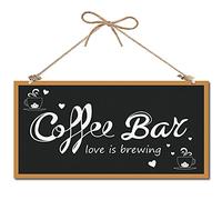 CREATCABIN Letrero decorativo de madera para cafetería, decoración del hogar, placa de madera para colgar en la pared, tablero de madera, letreros de puerta, con corazón para cafetería, hogar, cocina