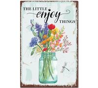 CREATCABIN Letrero Estaño Vintage con Diseño Flores Retro Metal Yin para Decoración Pared The Little Enjoy Things,Mural Artístico para el Hogar,Jardín,Cocina,Bar,Pub,Sala Estar,Oficina,Garaje,30x20cm
