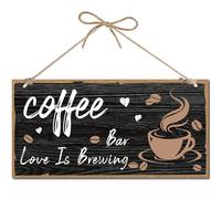 CREATCABIN Letrero Madera Café,Letrero Barra Café Puerta Entrada,Placa Madera,Letrero Colgante,Estación Café,Decoración Pared,Arte Rústico Pared para Cocina,Granja,Barra Café 30x15 cm Love Is Brewing
