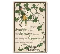 CREATCABIN Letrero Metal Bendición Irlandesa May You Troubles Be Less Your Blessings Be More Clover,Placa Póster Hierro Vintage,Mural Retro para Colgar En Pared,Decoración para Hogar,Oficina,20x30cm