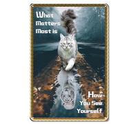 CREATCABIN Letrero Metal Diseño Tigre Gato,What Matters Most Is How You See Yourself,Cartel Inspirador,Placa Hierro Vintage,Mural Retro para Colgar En Pared,Decoración para Hogar,Oficina,20x30cm