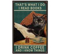 CREATCABIN Letrero Metal Vintage con Diseño Gato,Placa Pintura Retro,Letrero Hierro,Decoración Pared,Arte Acuarela,Gatito,Mural Colgante,Leer Libros,Bebida,Café,para Bar,Club,Restaurante,30x20cm