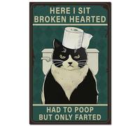 CREATCABIN Letrero Vintage Gato Negro para Baño,Cartel Metal,Placa Pintura Retro,Letrero Hierro,Decoración Pared,Arte Animales Divertidos,Mural Colgante para Sala Estar,Inodoro 30x20 cm