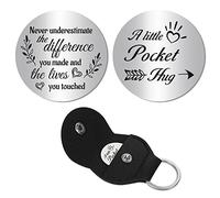 CREATCABIN Little Pocket Hug Token Recuerdo de Relación de Larga Distancia Acero Inoxidable Regalo Inspirador de Doble Cara con Llavero de Cuero PU para Amigos Familia Papá Hijo 1.2 x 1.2 Pulgada