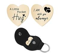 CREATCABIN - Llavero de Recuerdo de Relación de Larga Distancia con Bolsillo En Forma de Corazón, Acero Inoxidable, Doble Cara, con Llavero de Cuero, Regalo para Familia, Amiga, Novia, Hija, 1 pulgada