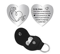 CREATCABIN - Llavero de Recuerdo de Relación de Larga Distancia con Diseño de Corazón Y Abrazo, de Acero Inoxidable, de Doble Cara, con Llavero de Cuero, Regalo para Familiares, Amigos, Mujeres