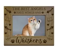 CREATCABIN los Mejores Ángeles Tienen Alas Y Bigotes Marco de Fotos de Madera Marcos de Fotos para cotas Gato Huesos de Pescado Madera Maciza Horizontal Montaje En Pared Alta Definición PVC para Decor