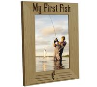 CREATCABIN Marco de Fotos de Pesca Mi Primer Marco de Fotos de Pez Soporte de Fotos Grabado En Madera Recuerdo de Mesa Traje 4"X6" foto Regalos de Amistad para Colgar En la Pared Decoración de Escrito