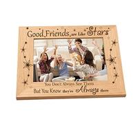 CREATCABIN Marco de Madera Grabado Buenos Amigos Son como Estrellas Mesa 4" x 6" Marco de Fotos de Madera Natural Horizontal para Cumpleaños Regalos de Graduación Decoración de Escritorio En el Hogar