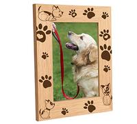 CREATCABIN Marco de Madera Grabado Pata de Perro Cachorro Mesa 4" x 6" Vertical Madera Natural Marco de Fotos Exhibido Pet Memorial para el Hogar Escritorio Decoración Perro Amante Regalo