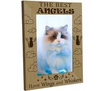 CREATCABIN Marco Fotos Gato Marcos Fotos Madera para Mascotas Exhibición Grabada Regalos Conmemorativos Mesa Madera para Colgar Galería Pared 21.8x16.8cm-los Mejores Ángeles Tienen Alas Y Bigotes