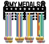 CREATCABIN My Medal Hanger Display Medallas Holder Rack Metal Negro Hierro Estante Pequeño Organizador Medalla Soporte Marco Montado En Pared 3 línea Colgante Más 30 medallas Cinta Premio 29x13 cm