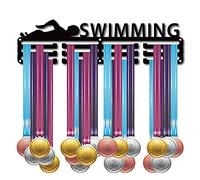 CREATCABIN Natación Imagen Nadador Medalla Titular Medallas Soporte de Exhibición Montaje En Pared Colgador Decoración Porta Medallas para Corredores para el Hogar Medallista Más de 60 medallas