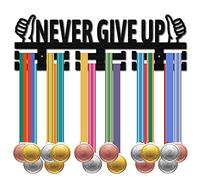 CREATCABIN Never Give Up Medal Holder Sport Medal Hanger Medal Rack Display Wall Rack Montado sobre 30 Medallas de Madera para Nadar Bicicleta Correr Atletas Campeones Medallista Negro 15.7x5.1