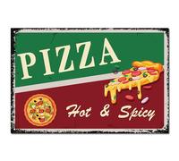 CREATCABIN Pizza Vintage Metal Tin Sign Comida Rápida Retro Tin Sign Poster Wall Art Decor Pintura Placa Hierro Sign Art Mural Colgante para Restaurante Al Aire Decorativo 30x20cm-PIZZA 2$ Hot Spicy