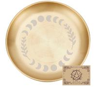 CREATCABIN Plato Ritual de Altar con Fases Lunares Cuenco Plano de Acero Inoxidable Cuenco Redondo Dorado para Ofrendas de Tarot Portavelas Bandeja para Joyas Quemador de Incienso Radiestesia 14x14cm