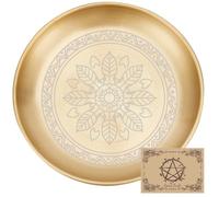 CREATCABIN Plato Ritual de Altar de Mandala de Acero Inoxidable, Cuenco Plano Redondo Dorado para Oración, Tarot, Ofrenda, Portavelas, Bandeja para Joyas, Quemador de Incienso, Radiestesia 14x14cm