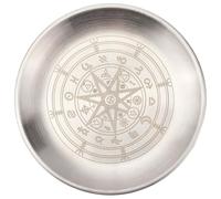 CREATCABIN Plato Ritual de Constelación Cuenco Plano de Acero Inoxidable para Altar Bandeja Redonda Plateada Cuenco para Ofrendas de Oración Portavelas Plato para Joyas Quemador de Incienso 14x14cm