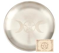 CREATCABIN Plato Ritual Lunar, Plato de Altar de Acero Inoxidable, Cuenco Plano, Bandeja Redonda, Cuenco para Ofrendas de Oración, Portavelas para Quemar Incienso, Meditación, Tarot, Joyería, Radieste