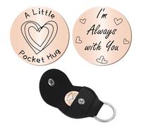 CREATCABIN Pocket Hug Token Recuerdo Relación Larga Distancia Moneda Abrazo Bolsillo Doble Cara Acero Inoxidable Llavero Cuero PU para Mujeres,Hombres,Colegas,Regalos Amistad 3x3 cm (Plateado)
