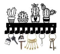CREATCABIN Porta Llaves Cactus Negro,Ganchos para Llaves Montados En la Pared con 10 Gancho,Organizador Llaves Colgante Metal,Decoración Pared para Entrada,Puerta Delantera,Pasillo,Oficina,27x16cm