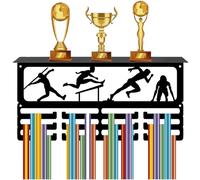 CREATCABIN Porta Medallas de Atletismo, Estante para Medallas Deportivas, Montado En la Pared, Organizador de Premios para 70 o Más Medallas, 3 líneas, Ganchos Separados, Cintas para Colgar, Exhibició