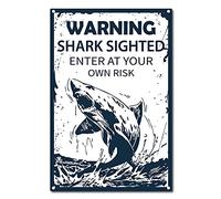 CREATCABIN Retro Vintage Cartel de Advertencia de Hojalata Tiburón Vidente Ingrese Bajo Su Propio Riesgo Decoración de Pared de Metal Artístico Hogar Jardín Cocina Sala de Estar Placa 12 x 8 Pulgada