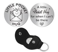 CREATCABIN Sobre de Bolsillo con Forma de Abrazo, Recuerdo de Doble Cara con Llavero de Cuero Sintético, Moneda Conmemorativa de Acero Inoxidable para Una Relación A Larga Distancia, para Mujeres, Hom