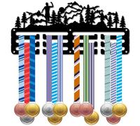 CREATCABIN Soporte Medallas Correr,Colgador Medallas Deportivas,Marco Estante,Gancho Hierro,Decoración Montaje En Pared,Colgadores Medallas Pequeños,Organizador para Premios Trail Run,29x13cm,Negro