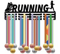CREATCABIN Soporte Medallas Correr Soporte Exhibición Medallas Estante Montaje En Pared Estante Deportes Colgador Negro Decoración Pared Organizador Medallas Mujeres Correr Éxito 40x15cm