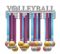 CREATCABIN Soporte Medallas Deporte Voleibol Palabras Premio Soporte Exhibición Estante Pared Suspensión Campeones Insignia Del Hogar 3 peldaño Medallista Gimnasia Correr 60 medallas 15.7x4.2 pulgadas