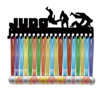 CREATCABIN Soporte Medallas Judo,Colgador Exhibición Medallas Karate,Soporte Medallas Hierro Negro,Estante Medallas,Marco Montado En Pared Colgar sobre 60 Medalla para Atletas Fútbol 40x15cm