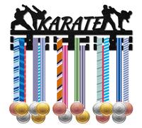 CREATCABIN Soporte Medallas Karate Madera,Colgador Medallasportivas,Estante Medallas,Estante Pared Montado sobre 30 Medalla,Soporte Cinta,Trofeo,Estrella para Atletas Competición,Medallista 40x15cm
