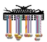 CREATCABIN Soporte Medallas Natación,Colgador Exhibición,Marco Montaje En Pared,Estante Medallas Deportivas,Colgador Medallas,Decoración Pared Negra,Organizador Medallas para Premios,Carrera,40x15cm
