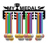 CREATCABIN Soporte Medallas Perchas Medallas Estante Medallas Deportes Metal Colgante Premios Hierro Pequeño Montaje Premios para Pared Insignia Fútbol Natación Medallista Negro 29x11cm-Mis Medallas